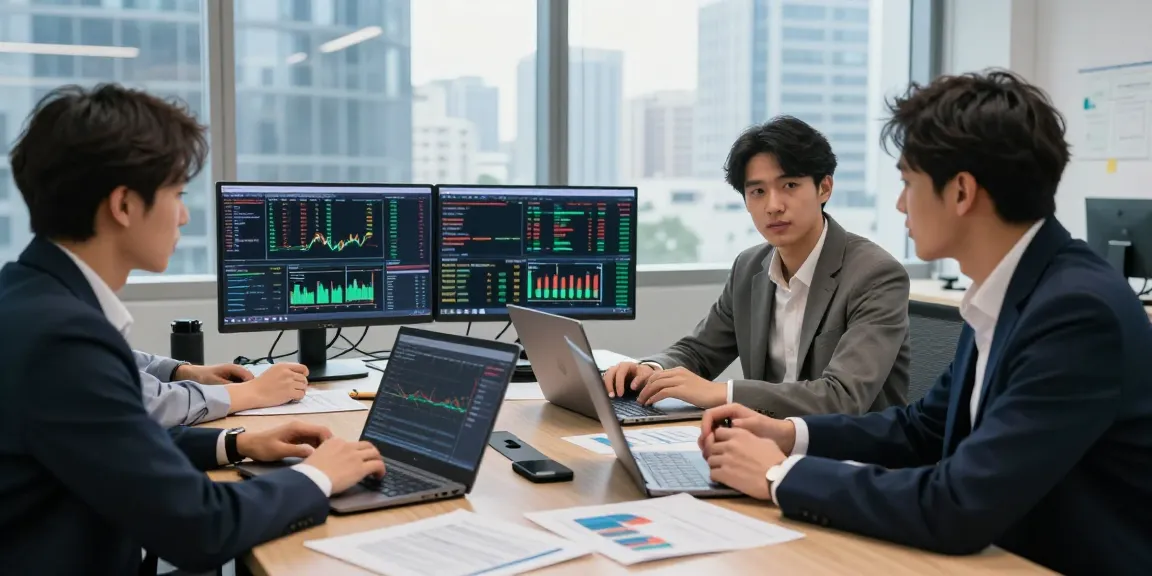 Обсуждение стратегий трейдеров на криптовалютной бирже Bitmex, отзывы Bitmex на столе среди графиков и ноутбуков.