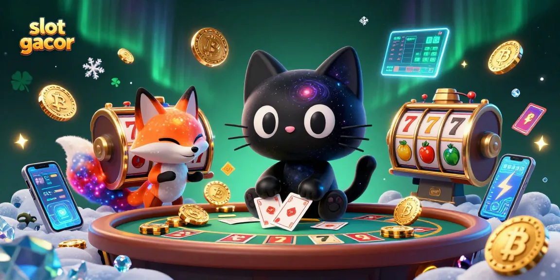 Experience thrilling gameplay in the slot gacor universe with a cosmic casino scene filled with slot reels and prizes.