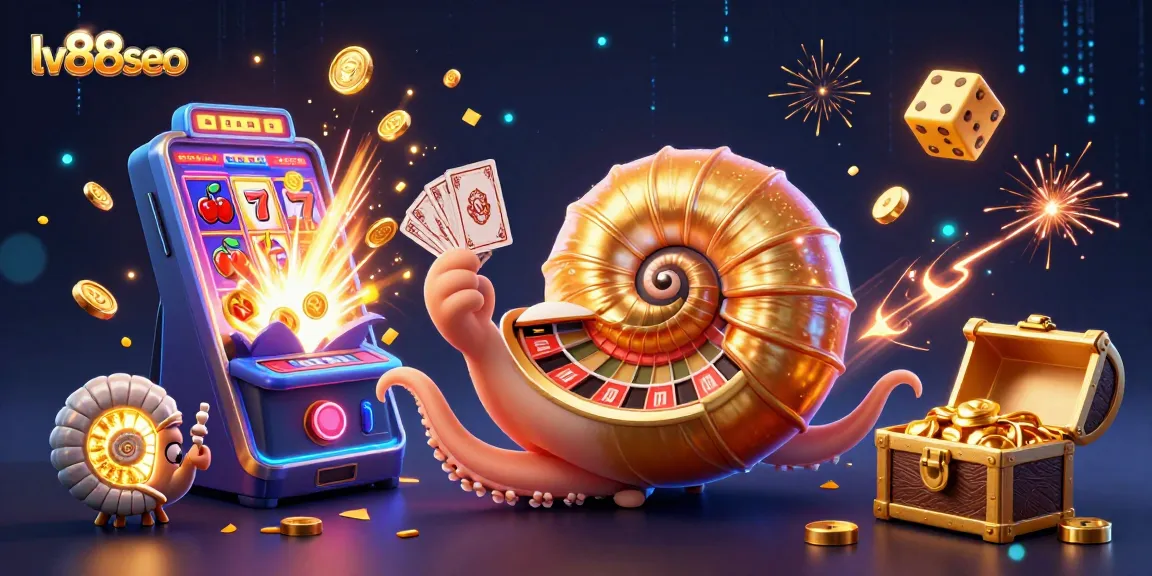 Experience dynamic casino action with lv88seo's vibrant, colorful gaming illustration, featuring a giant nautilus and slot machines.