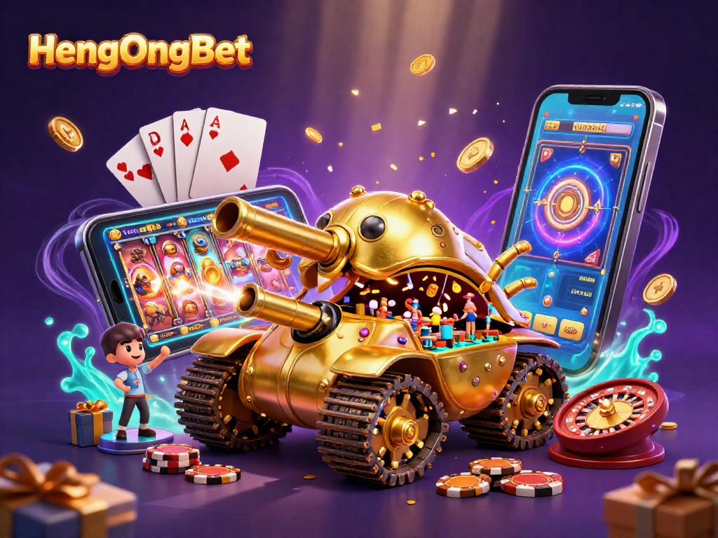 Experience HengOngBet's thrilling casino magic with confetti cannons and vibrant game elements.