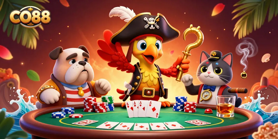 Engage with CO88 poker action featuring vibrant characters and dynamic game elements.