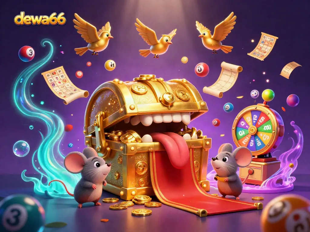 Engage with dewa66 for thrilling lottery experiences featuring colorful balls and golden treasure.