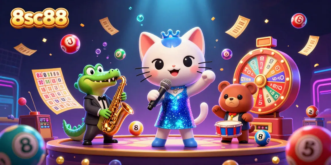 Experience the thrill of winning at 8sc88 with vibrant casino characters, gaming action, and dynamic visuals.
