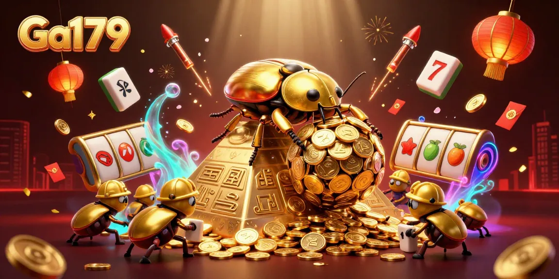 Engage with thrilling gaming excitement at Ga179 featuring 3D animated beetles and slot symbols!