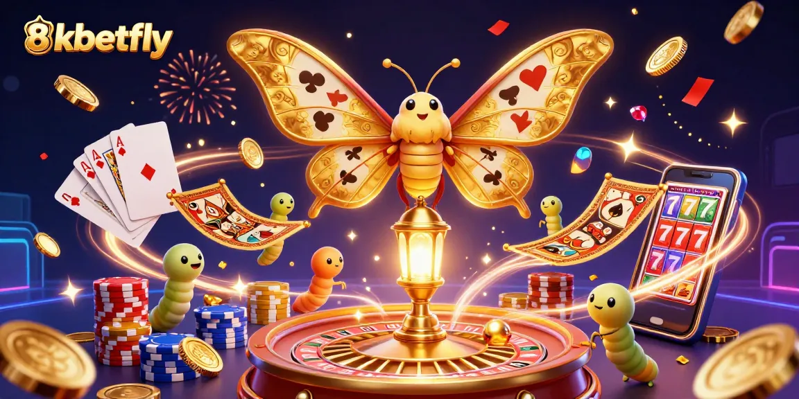 Experience exciting gameplay at 8xbetfly with a vibrant casino scene featuring the festive moth and golden treasures.