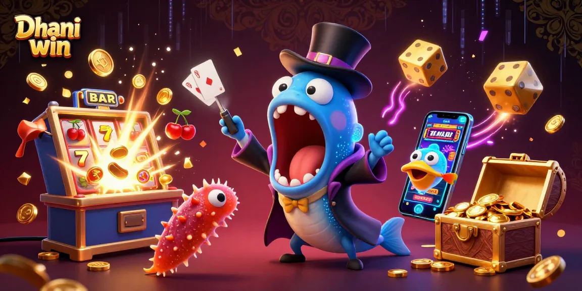 Dhani win logo showcased in a lively underwater casino environment with vibrant gaming elements and characters.