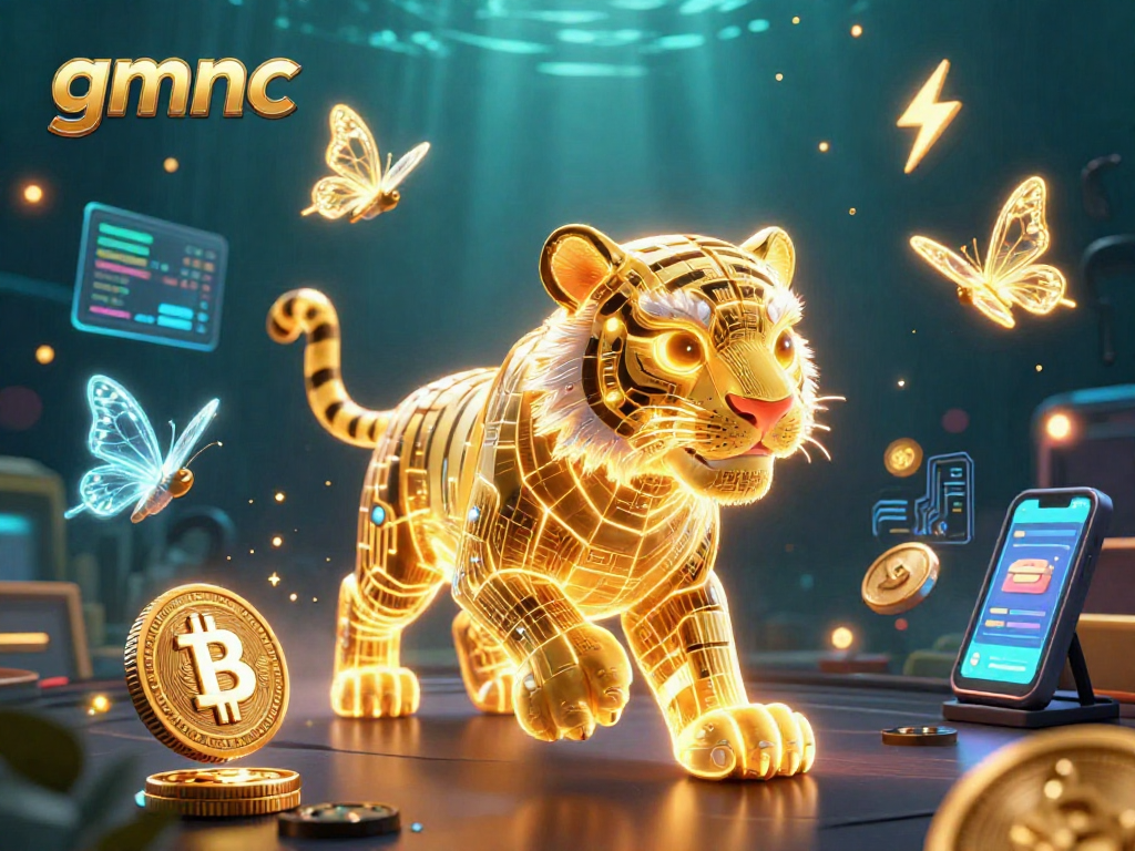 Experience the excitement of gmnc through a vibrant illustration featuring a neon-wireframe tiger amidst a digital casino.