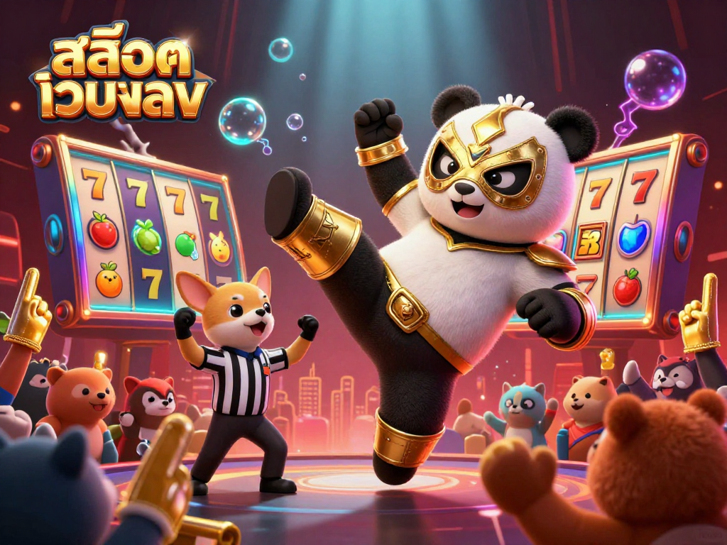 Experience exciting สล็อตเว็บตรง action as cartoon characters interact in a vibrant casino scene.