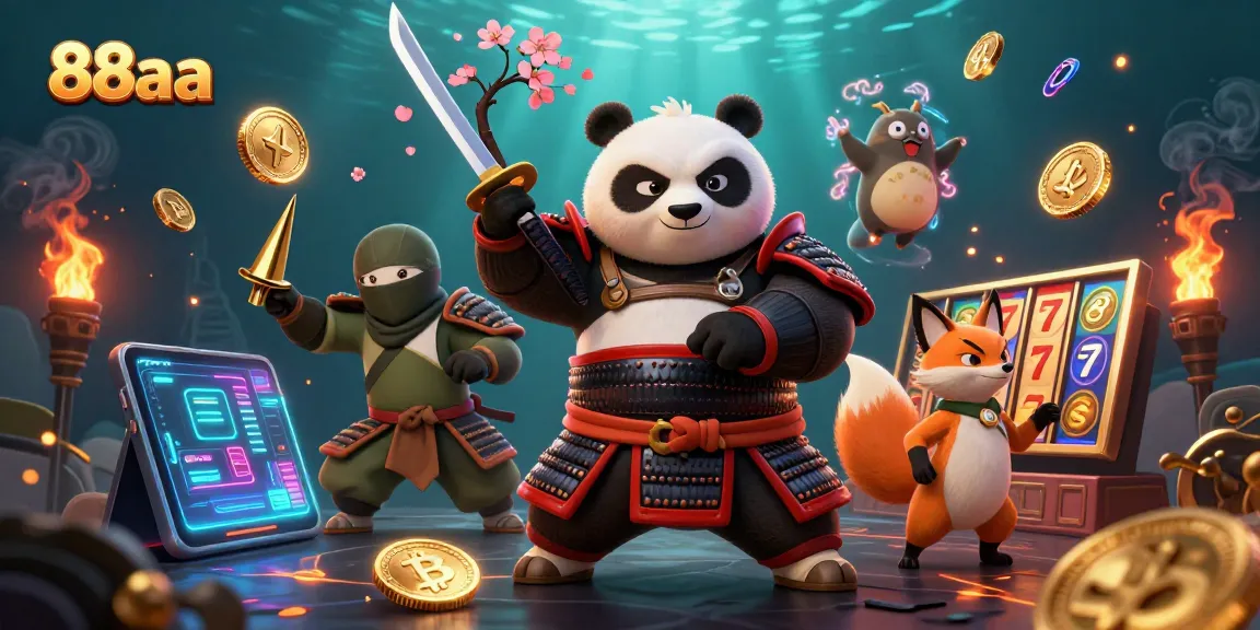 88aa features a samurai panda, ninja fox, and tanuki in vibrant casino-themed illustration.