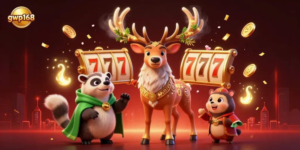 Permainan slot seru di gwp168, menampilkan karakter stag druid dan badger dalam ilustrasi 3D