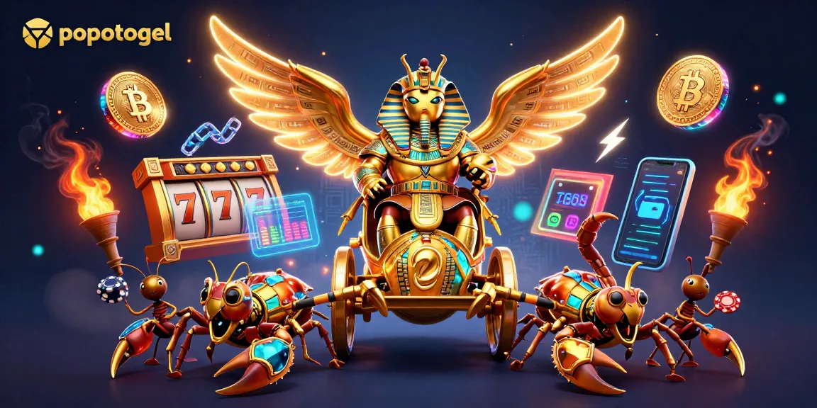 Engage with popotogel through an exciting 3D illustration of lottery and slot gaming elements.