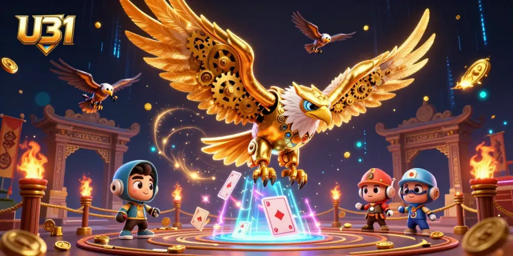U31 delivers thrilling casino action featuring a golden eagle surrounded by vibrant gaming elements.