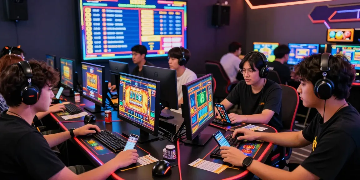 Exciting online gaming scene at ngamenjitu with players engaged in slots and toto games.
