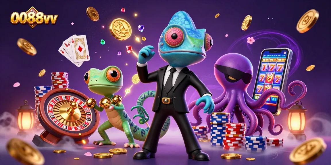 Bet on exciting games at 0088vv casino, featuring vibrant characters and engaging gambling elements.