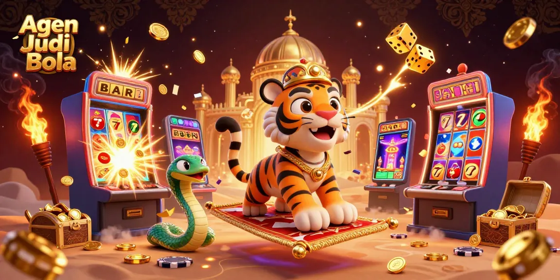 Agen Judi Bola captivating illustration showcasing dynamic casino elements and Arabian theme.