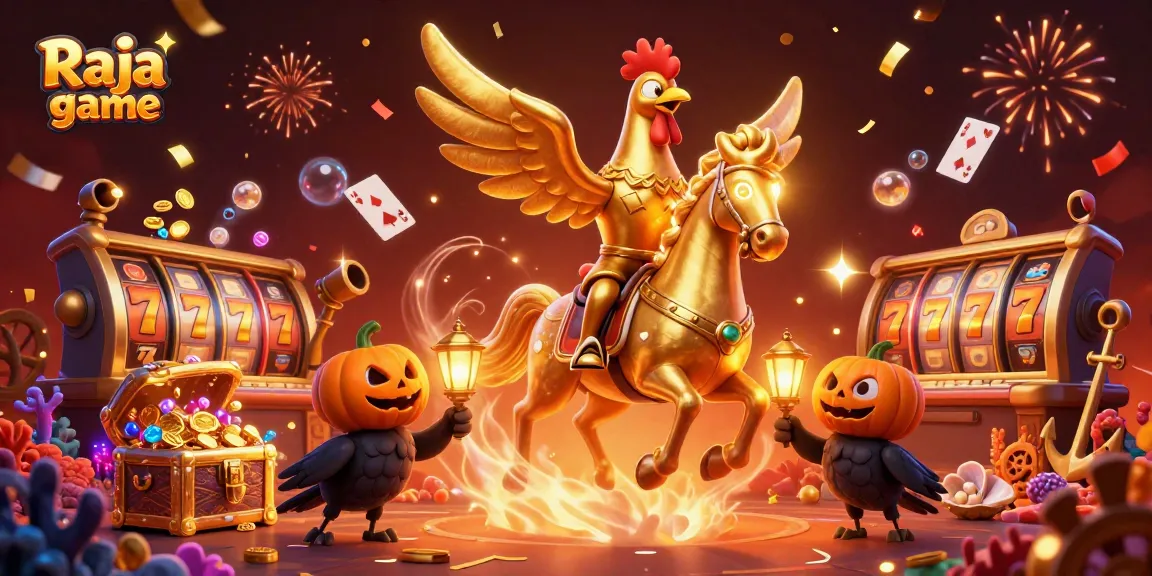 Experience thrilling casino action with Raja game’s exciting slots and vibrant characters under a midnight glow.