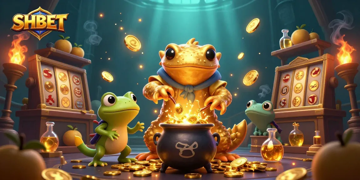 SHBET slots come alive as a golden salamander alchemist creates riches in a dynamic casino scene.