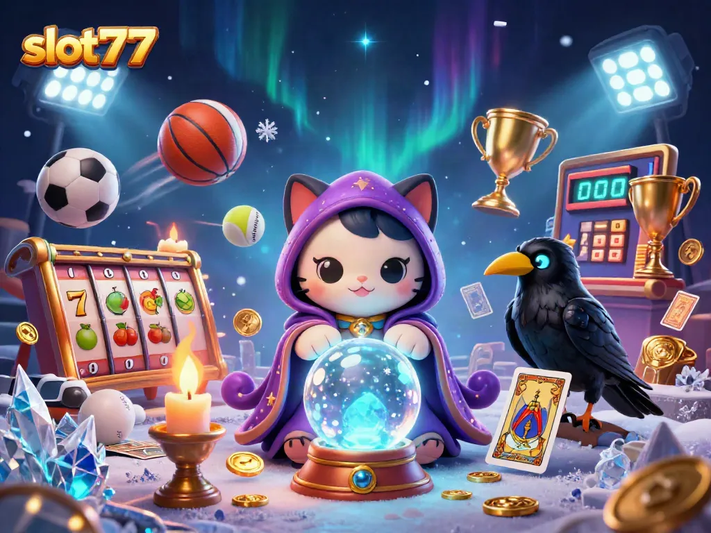 Taruhan slot777 dengan simbol keberuntungan dan karakter menarik dalam permainan kasino.