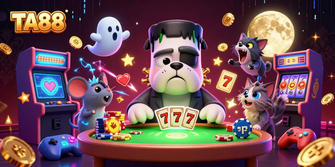 Join TA88's vibrant casino scene with amazing characters, cards, and slot symbols!