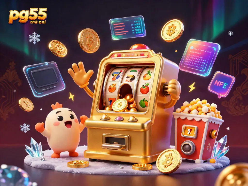 Experience the excitement at pg55 nhà cái with thrilling jackpots from cartoon slot machines showering coins.