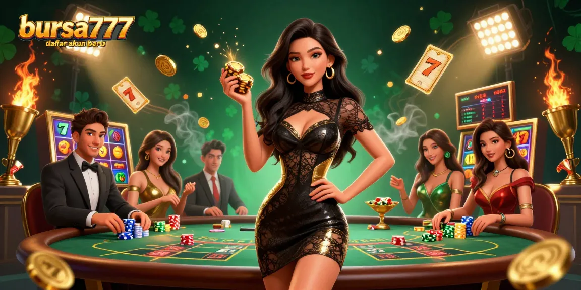 Bursa777 daftar akun baru: Engage with the vibrant world of slots in a photorealistic casino scene packed with excitement.