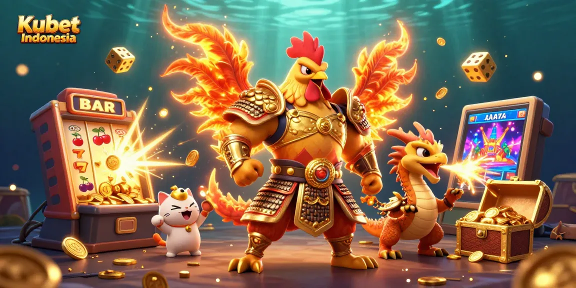 Bermain slot jackpot di Kubet Indonesia dengan karakter ayam jantan prajurit.