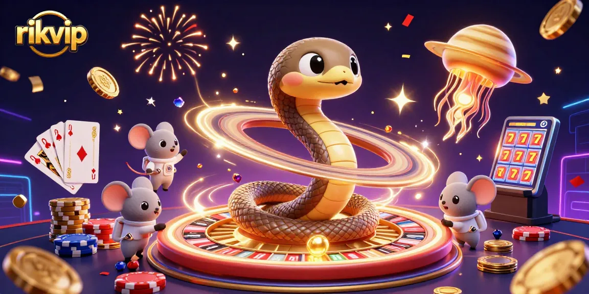 Engage in thrilling gameplay at rikvip as casino-themed characters celebrate with cascading rewards and vibrant visuals.