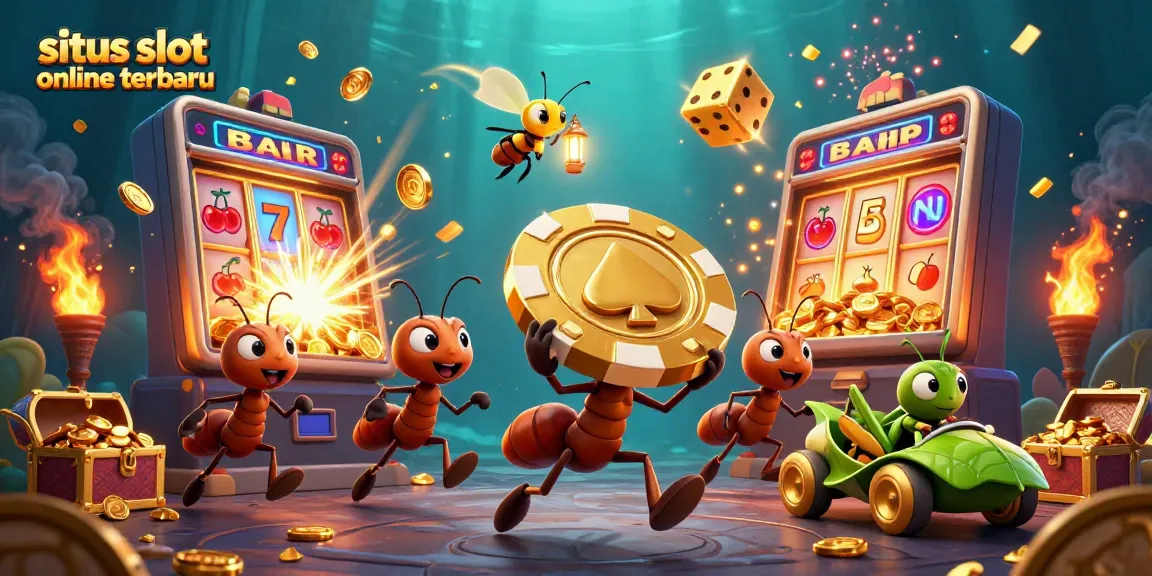 Experience situs slot online terbaru with a vibrant heist adventure featuring ants, jackpots, and glowing casino elements.