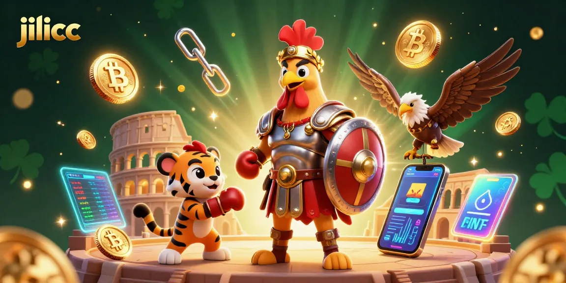 Experience thrilling gameplay at jilicc with a dynamic scene featuring an exciting gladiatorial rooster and digital gaming elements.