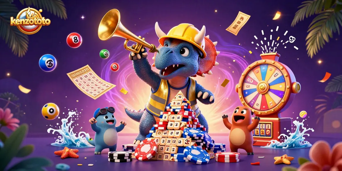Experience the excitement of kenzototo with dynamic lottery and casino elements in this vibrant illustration.