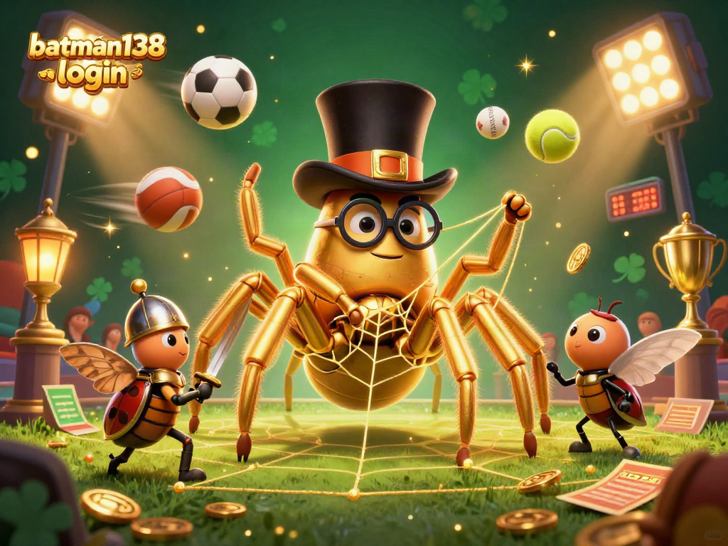 Experience the thrill of batman138 login with dynamic sports elements featuring a golden tarantula and beetle knight.