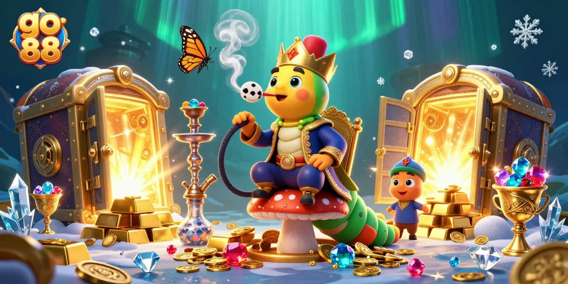 Experience the excitement of go 88 with a dynamic 3D casino scene featuring treasures and whimsical characters.