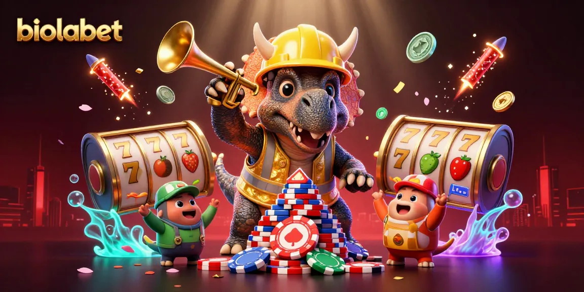 Permainan slot di biolabet menunjukkan triceratops dan teman-temannya merayakan kemenangan jackpot.