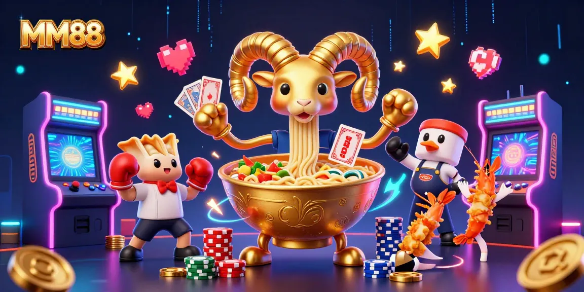 Engage with MM88 excitement through colorful 3D illustrations of casino characters and vibrant gaming elements.
