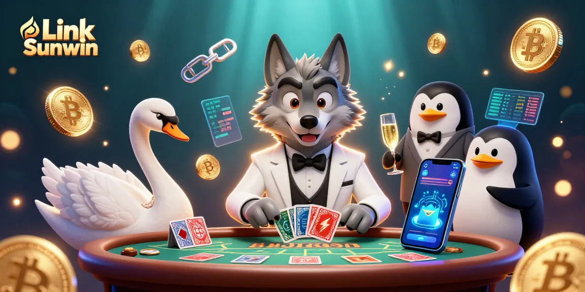 Engage with the thrilling Link Sunwin casino experience, featuring charming characters and vibrant gambling elements.