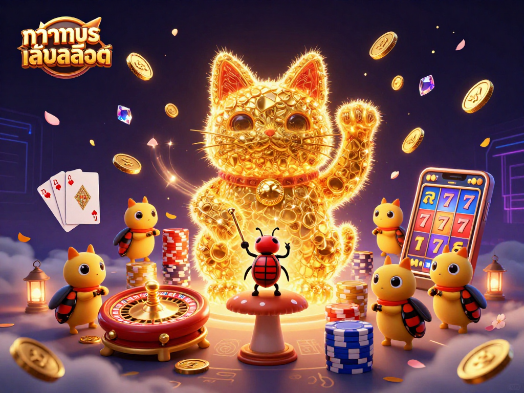 Engage with ทดลองเล่นสล็อต through 3D golden fireflies and enchanting casino symbols.