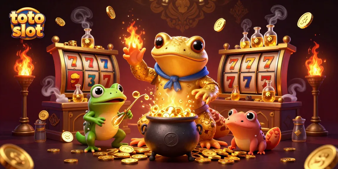Experience thrilling toto slot action with magical gold alchemy in a vibrant casino scene.