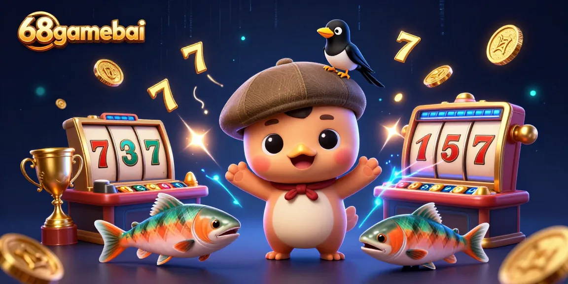 Experience thrilling slot adventures at 68gamebai with cartoon characters amidst vibrant jackpot visuals.