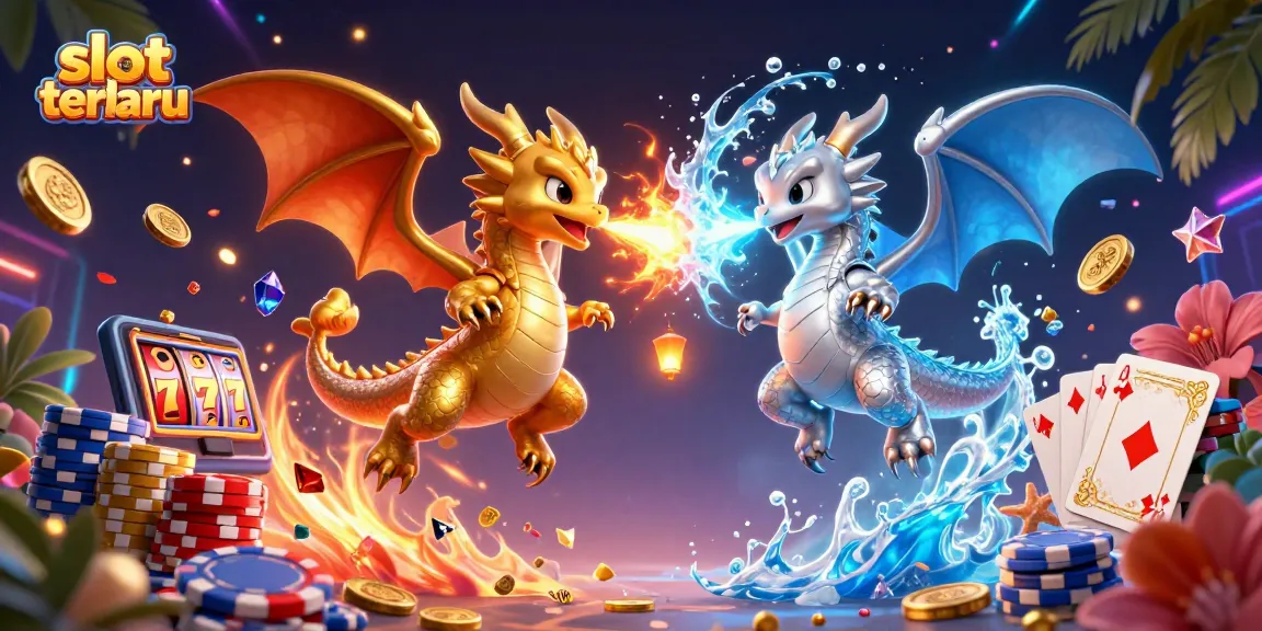 Experience the thrill of slot terbaru with golden dragons and dynamic casino elements in a vibrant scene.