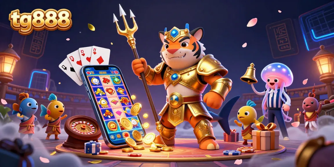 Experience the thrilling action of tg888 with a vibrant underwater casino scene featuring a tiger shark and slot games.