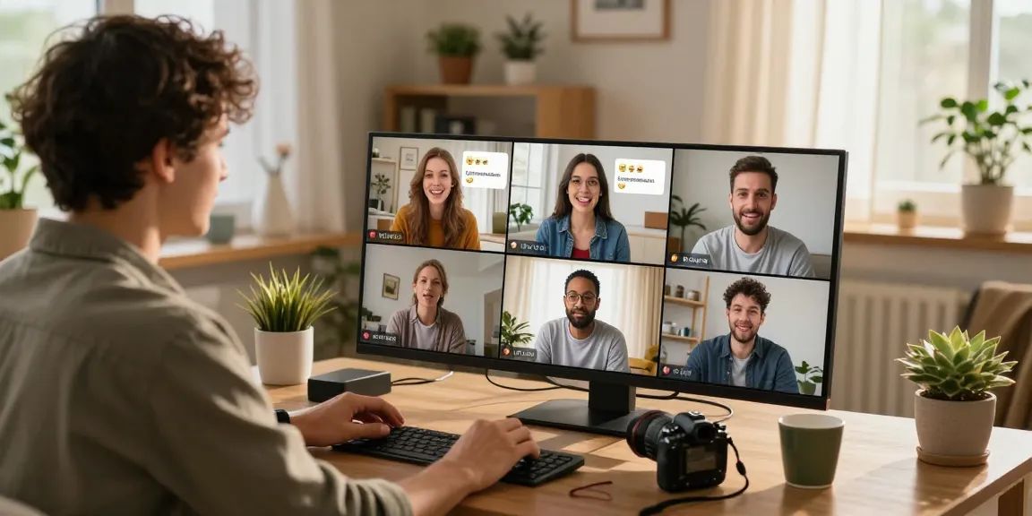 Engaging virtual chat scene reflecting شات تعب قلبي with supportive messages and cozy home office.