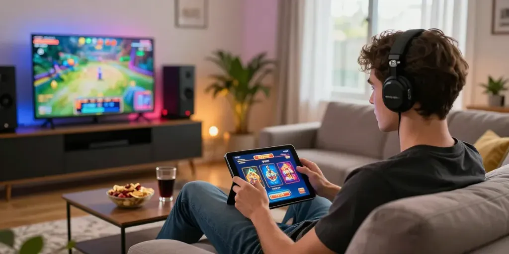 Enjoy a thrilling gaming experience with luxury12 slots on a cozy couch.