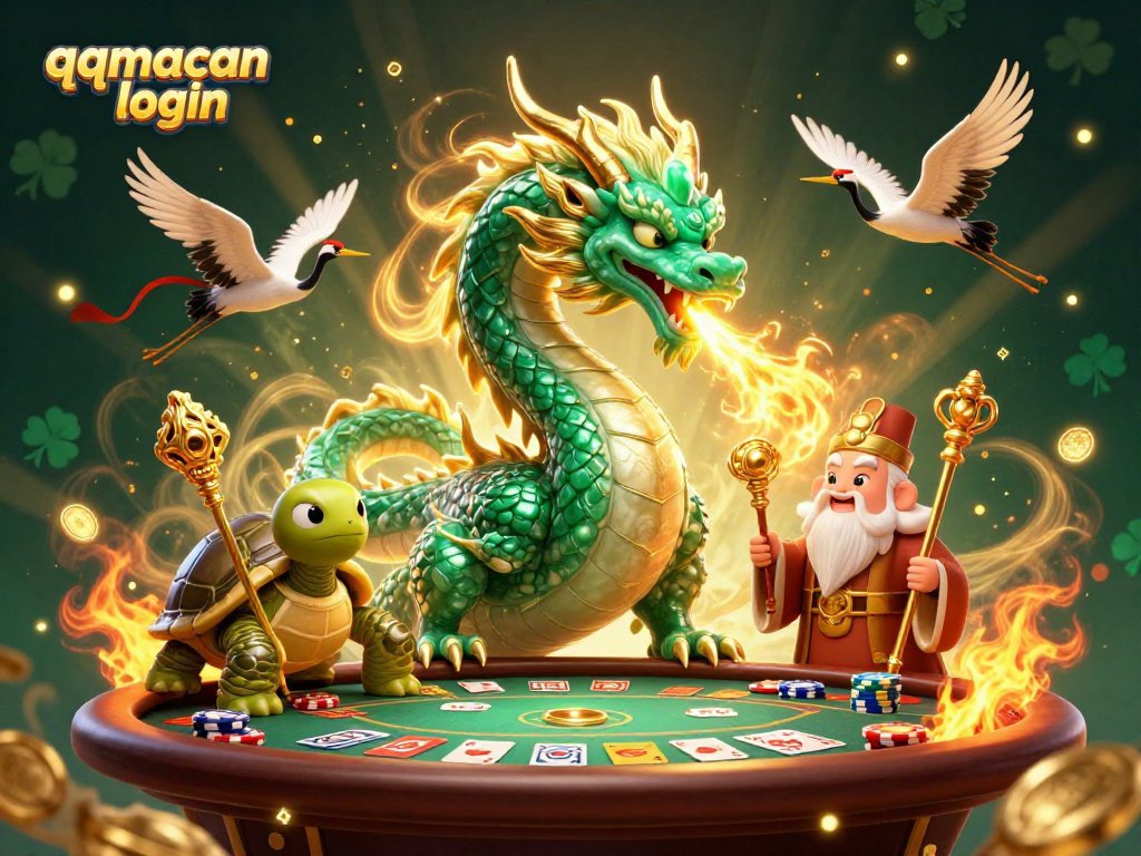 Engage with immersive gameplay at qqmacan login, featuring a dragon and lucky casino elements.