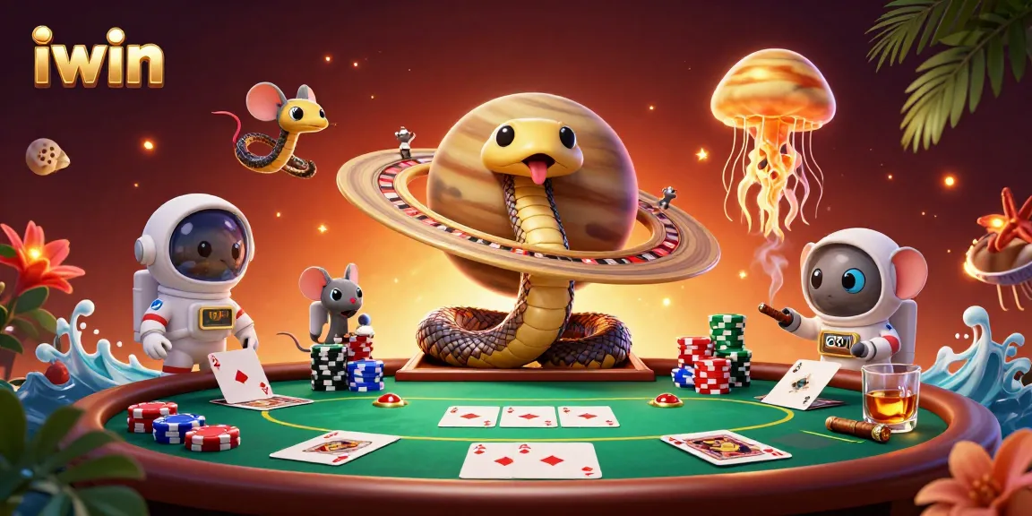 Engaging iwin gaming scene with astronauts betting around a roulette wheel in space.