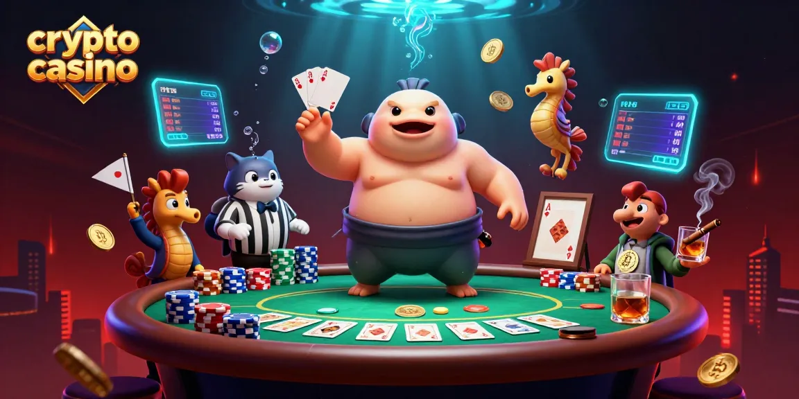 Engage in the thrilling world of the crypto casino with 3D cartoon characters and vibrant game elements.
