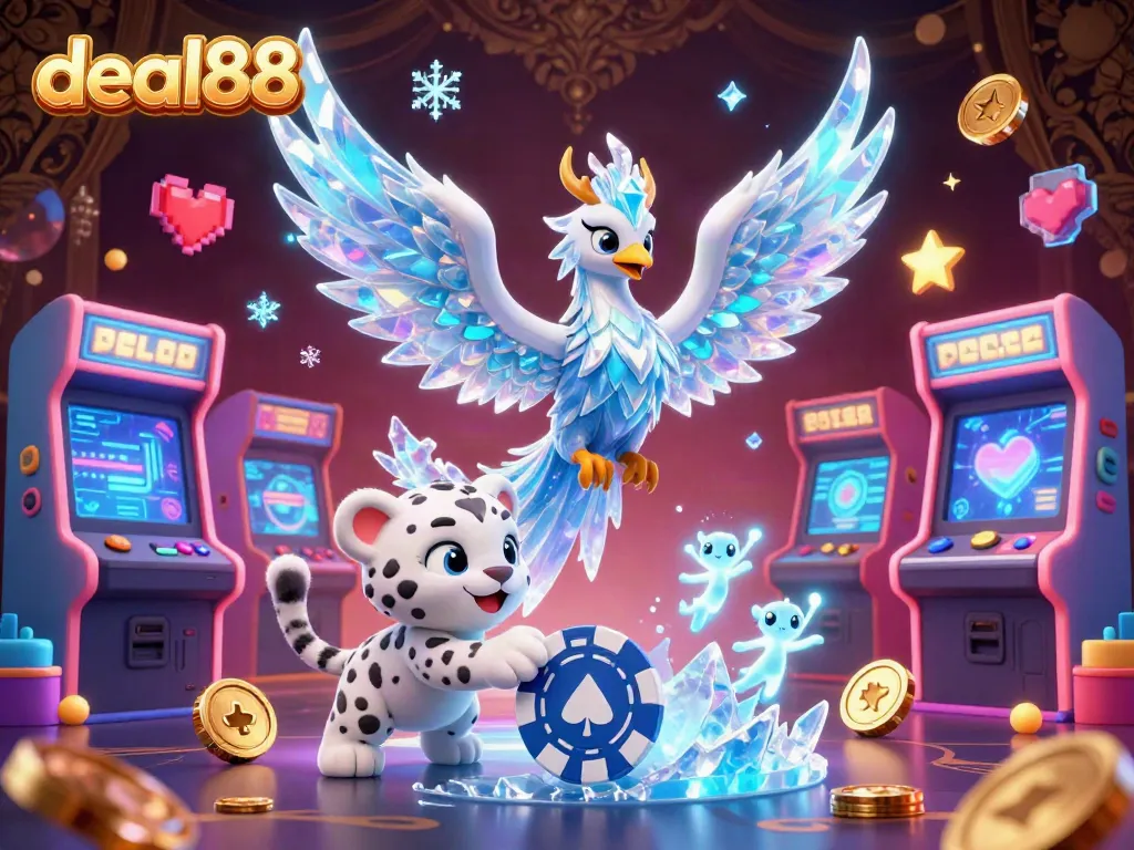 Engage with deal88 and enjoy vibrant casino gaming visuals featuring an ice phoenix and glowing sprites.