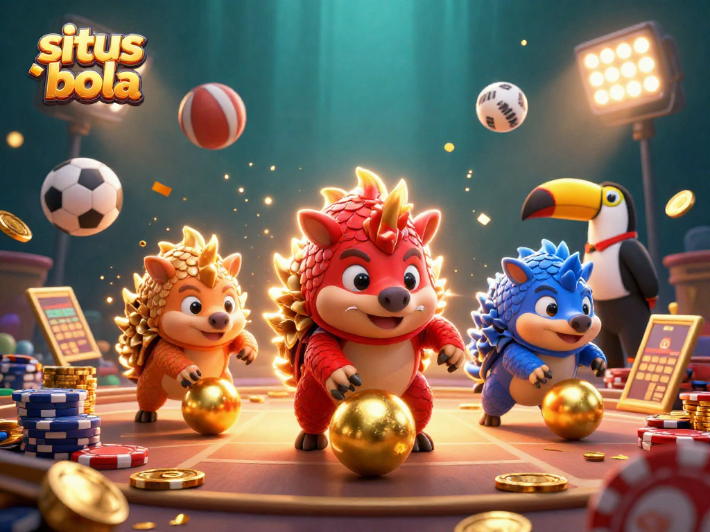Engage with situs judi bola as pangolins roll through poker chips, showcasing sports betting excitement.