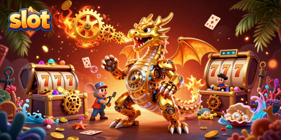Putaran slot menghasilkan hadiah besar dengan elemen gemerlap dan simbol keberuntungan di ilustrasi 3D.