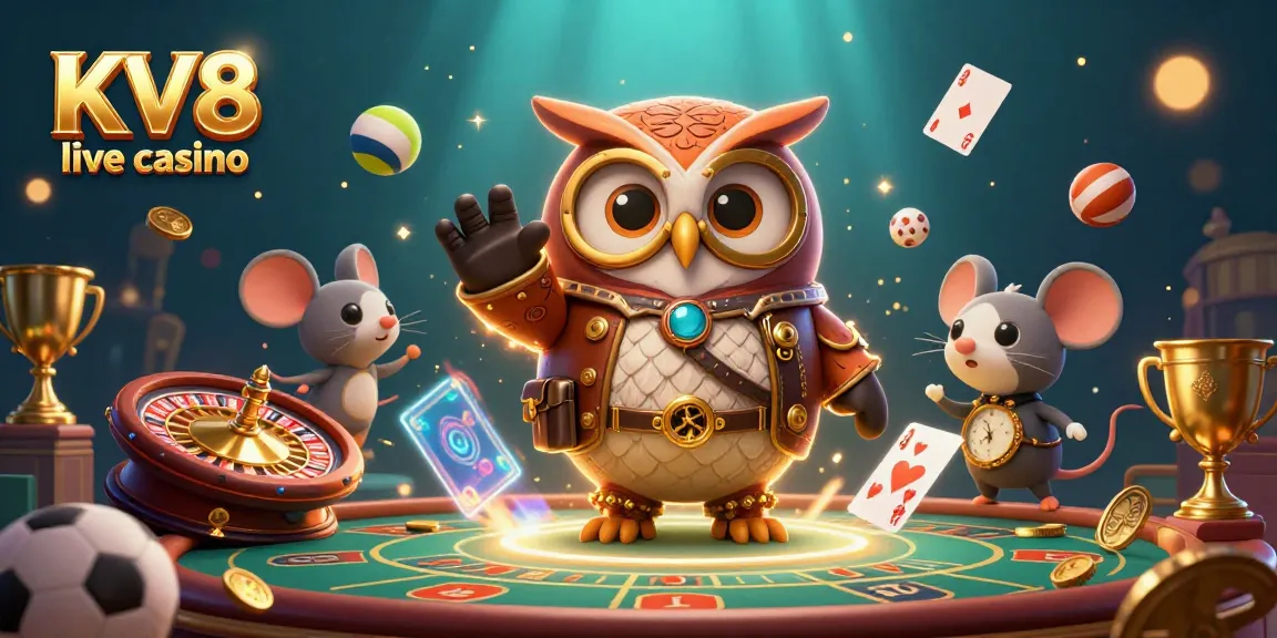 Experience KV8 live casino with a steampunk owl and exciting live dealer games.