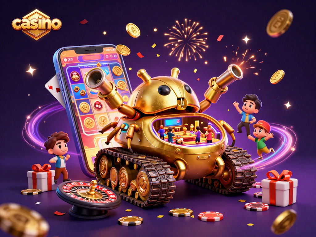 Engage with casino gaming through a vibrant 3D beetle tank revealing a miniature casino.